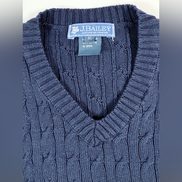 J. BAILEY Boys' Blue Cable Knit Sweater Vest Academia Preppy Fall Casual Size 12 - Picture 5 of 8